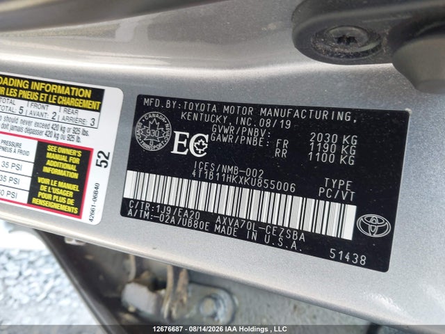4T1B11HKXKU855006 Toyota Camry