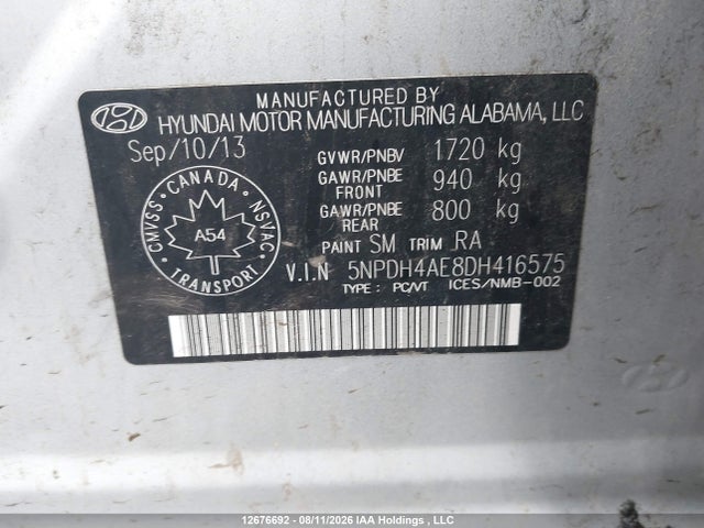 Aukcja sprzedaży 2013 Hyundai Elantra Gls/limited, vin: 5NPDH4AE8DH416575, numer aukcji: 12676692