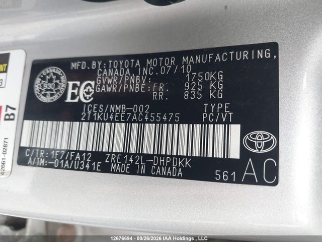 2010 Toyota Matrix Wagon მანქანა იყიდება აუქციონზე, vin: 2T1KU4EE7AC455475, აუქციონის ნომერი: 12676694
