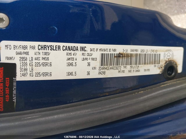 12676696 :رقم المزاد ، 2D4RN4DE4AR238272 vin ، 2010 Dodge Grand Caravan Se مزاد بيع