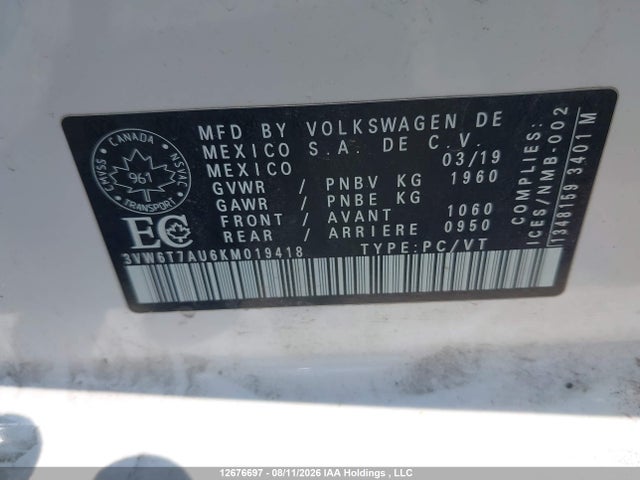 Aukcja sprzedaży 2019 Volkswagen Golf Gti 5-door/5-door Autobahn/5-door Rabbit, vin: 3VW6T7AU6KM019418, numer aukcji: 12676697