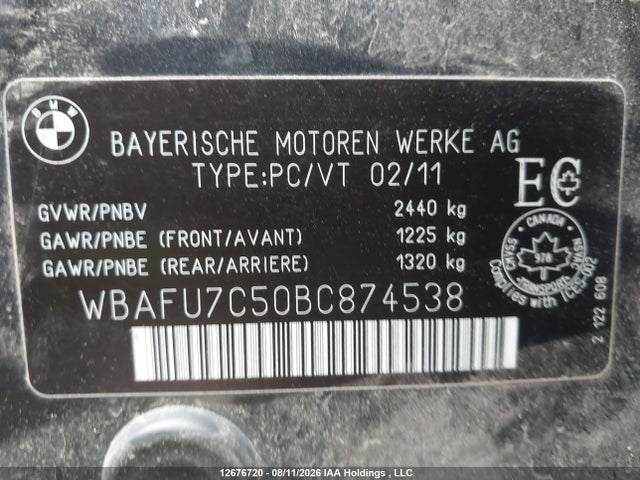 2011 Bmw 535 Xi მანქანა იყიდება აუქციონზე, vin: WBAFU7C50BC874538, აუქციონის ნომერი: 12676720