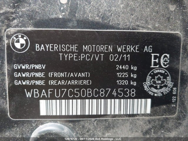 12676720 :رقم المزاد ، WBAFU7C50BC874538 vin ، 2011 Bmw 535 Xi مزاد بيع