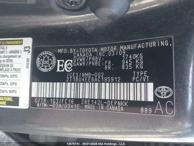 Aukcja sprzedaży 2010 Toyota Corolla Le, vin: 2T1BU4EE6AC195912, numer aukcji: 12676741