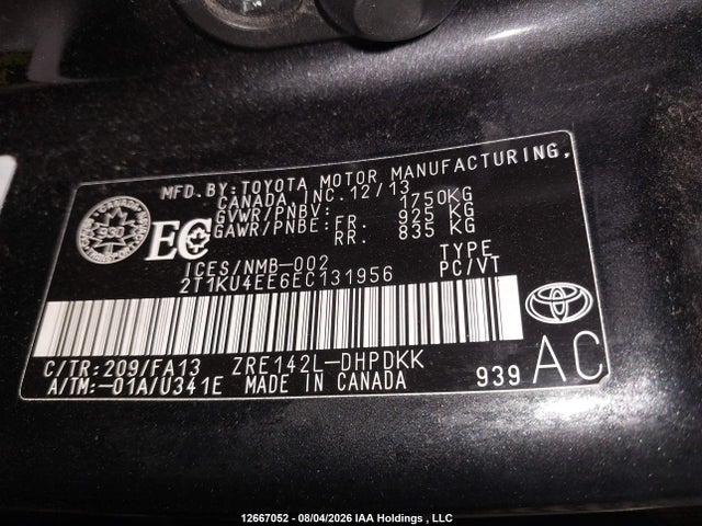 2014 Toyota Matrix მანქანა იყიდება აუქციონზე, vin: 2T1KU4EE6EC131956, აუქციონის ნომერი: 12667052