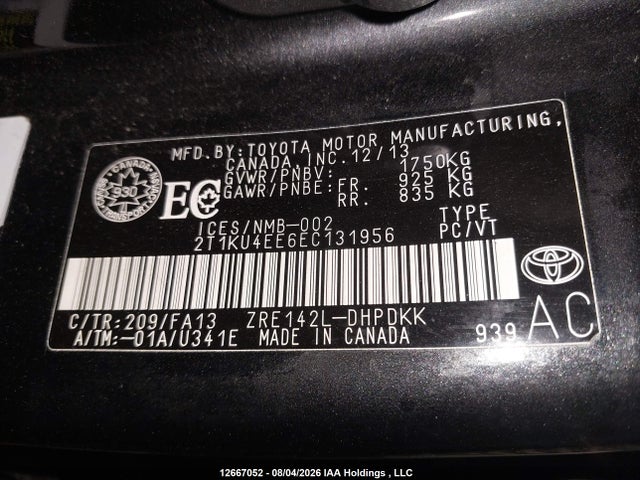 12667052 :رقم المزاد ، 2T1KU4EE6EC131956 vin ، 2014 Toyota Matrix مزاد بيع