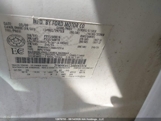 Продаж на аукціоні авто 2010 Ford Flex Sel, vin: 2FMHK6CC2ABA42316, номер лоту: 12676753
