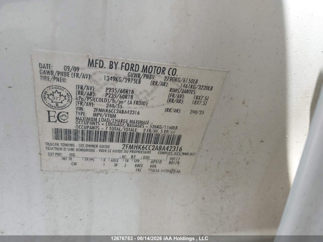 Продаж на аукціоні авто 2010 Ford Flex Sel, vin: 2FMHK6CC2ABA42316, номер лоту: 12676753