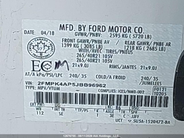Ford EDGE SPORT 2018 2FMPK4AP5JBB96962 Image 19