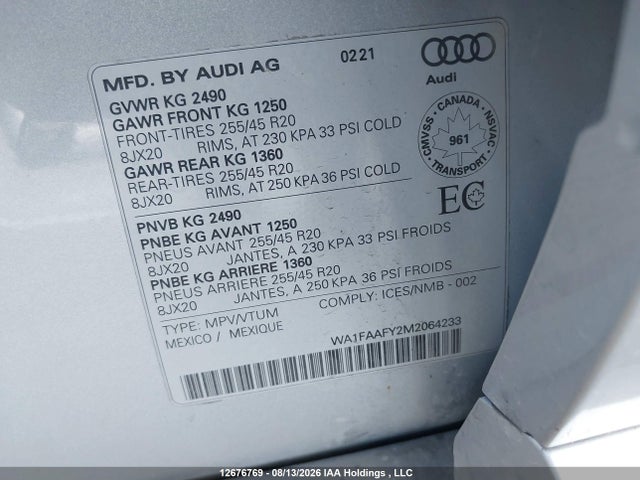Audi Q5 45 Technik 2021 WA1FAAFY2M2064233 Image 9