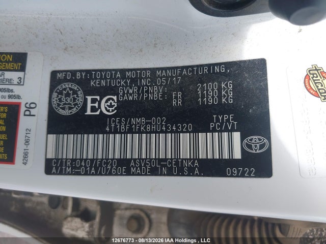 4T1BF1FK8HU434320 Toyota Camry Le/xle/se/xse