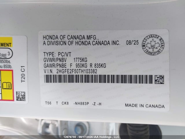 Honda Civic 2026 2HGFE2F50TH103382 Image 9