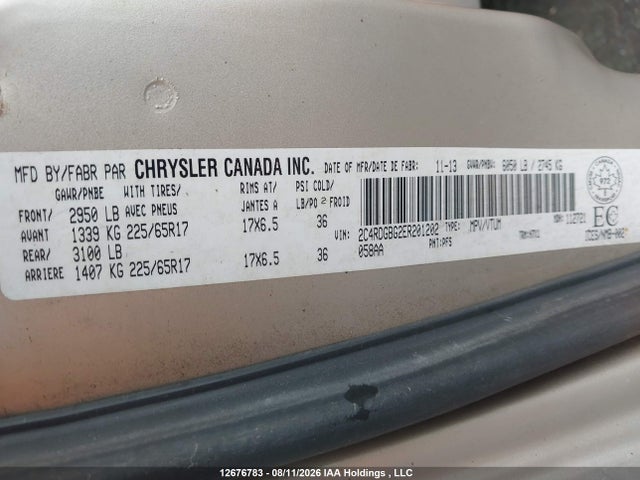 Aukcja sprzedaży 2014 Dodge Grand Caravan Se, vin: 2C4RDGBG2ER201202, numer aukcji: 12676783