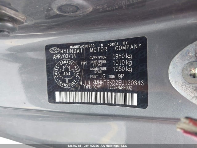 12676788 :رقم المزاد ، KMHHT6KD2EU120343 vin ، 2014 Hyundai Genesis Coupe 2.0t مزاد بيع