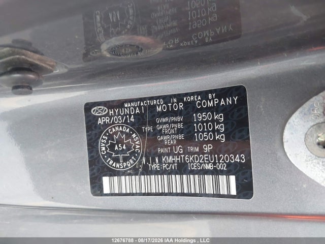 12676788 :رقم المزاد ، KMHHT6KD2EU120343 vin ، 2014 Hyundai Genesis Coupe 2.0t مزاد بيع