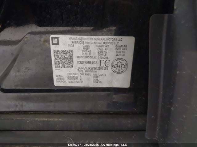 1GNEVJKW3KJ299194 Chevrolet Traverse High Country/rs