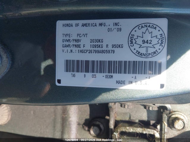 Продажа на аукционе авто 2009 Honda Accord Ex, vin: 1HGCP26799A805979, номер лота: 12676804