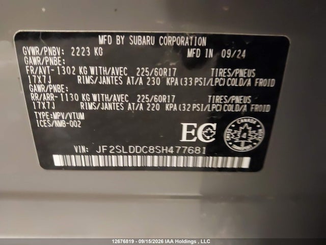 Auction sale of the 2025 Subaru Forester Premium, vin: JF2SLDDC8SH477681, lot number: 12676819