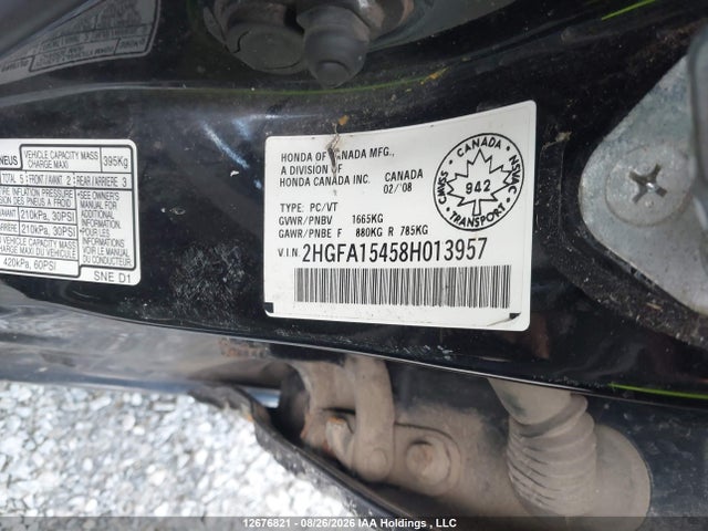 12676821 :رقم المزاد ، 2HGFA15458H013957 vin ، 2008 Honda Civic Dx-g مزاد بيع