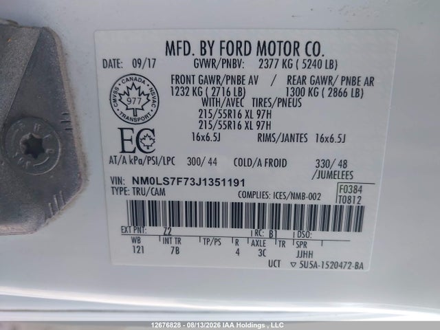 2018 Ford Transit Connect Xlt მანქანა იყიდება აუქციონზე, vin: NM0LS7F73J1351191, აუქციონის ნომერი: 12676828