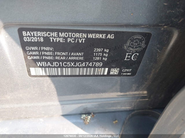 12676830 :رقم المزاد ، WBAJD1C5XJG474789 vin ، 2018 Bmw 540d Xdrive مزاد بيع