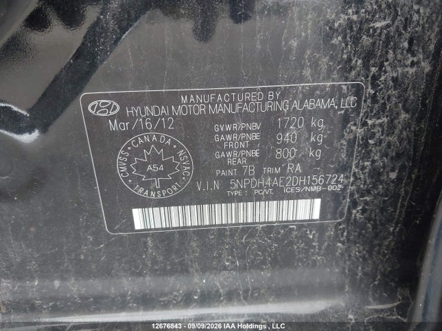 12676843 :رقم المزاد ، 5NPDH4AE2DH156724 vin ، 2013 Hyundai Elantra Gl مزاد بيع