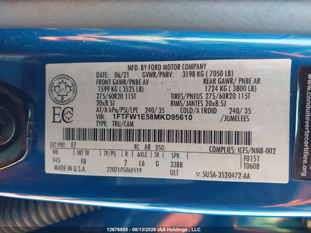 Ford F150 Supercrew 2021 1FTFW1E58MKD95610 Image 9