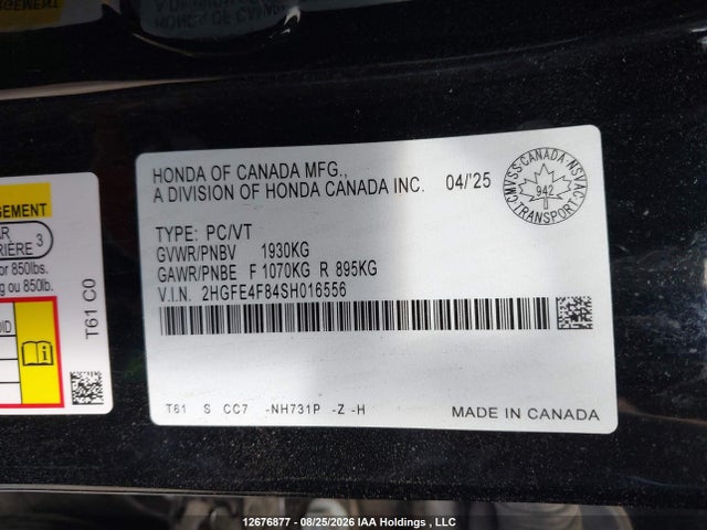 2HGFE4F84SH016556 Honda Civic Sport Hybrid/sport Touring Hybrid