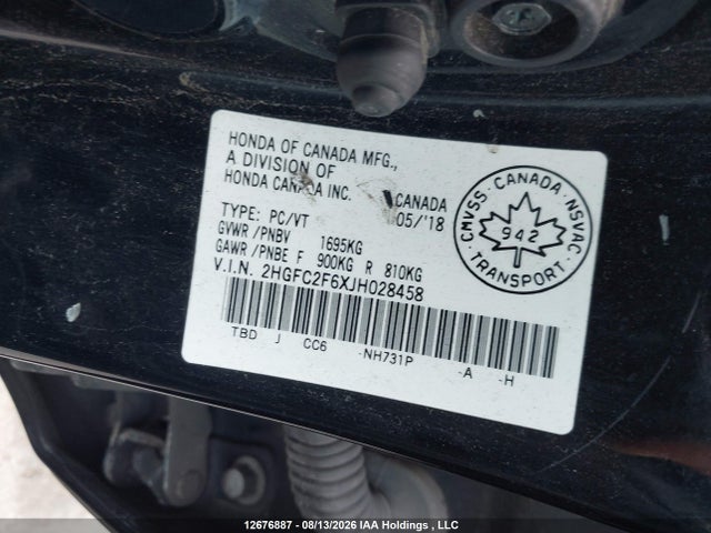 Honda CIVIC SE 2018 2HGFC2F6XJH028458 Image 9