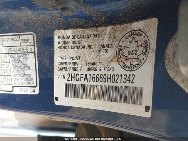 Aukcja sprzedaży 2009 Honda Civic, vin: 2HGFA16669H021342, numer aukcji: 12676894