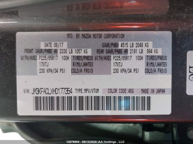 JM3KFACLXH0177354 Mazda Cx-5 Touring