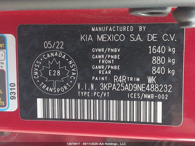 KIA RIO S 2022 3KPA25AD9NE488232 Image 9
