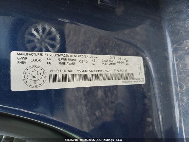 Продаж на аукціоні авто 2012 Volkswagen Jetta, vin: 3VWDK7AJ5CM317525, номер лоту: 12676918