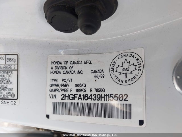Продаж на аукціоні авто 2009 Honda Civic Dx-g, vin: 2HGFA16439H115502, номер лоту: 12676928