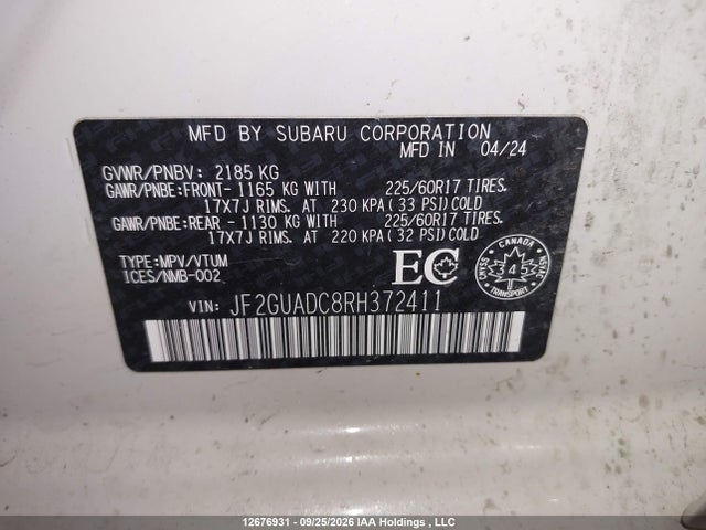 Продаж на аукціоні авто 2024 Subaru Crosstrek Premium, vin: JF2GUADC8RH372411, номер лоту: 12676931