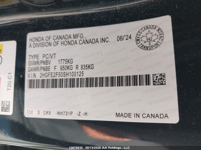 2HGFE2F50SH100125 Honda Civic Sport