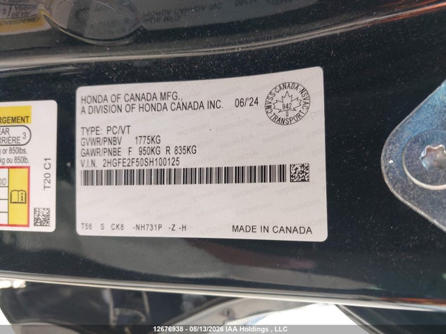 2HGFE2F50SH100125 Honda Civic Sport