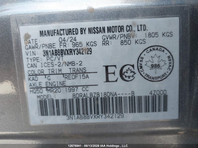12676941 :رقم المزاد ، 3N1AB8BVXRY342129 vin ، 2024 Nissan Sentra S/s Plus مزاد بيع