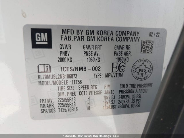 KL79MUSL2NB106873 Chevrolet Trailblazer Rs