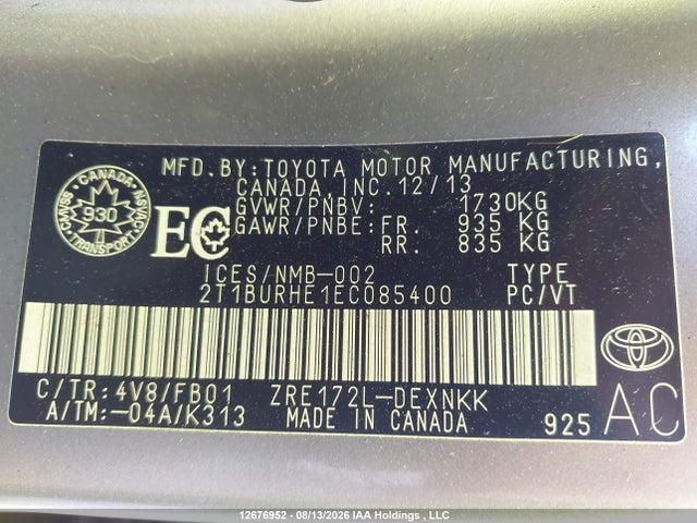 Toyota COROLLA LE 2014 2T1BURHE1EC085400 Image 9