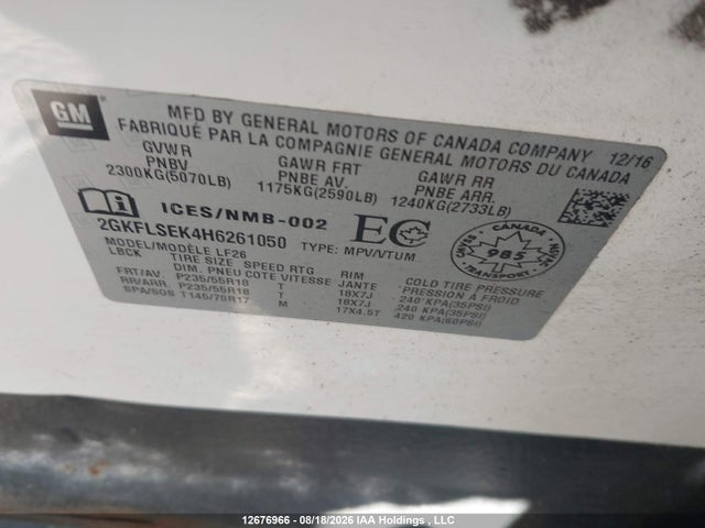 Aukcja sprzedaży 2017 Gmc Terrain Sle-1, vin: 2GKFLSEK4H6261050, numer aukcji: 12676966