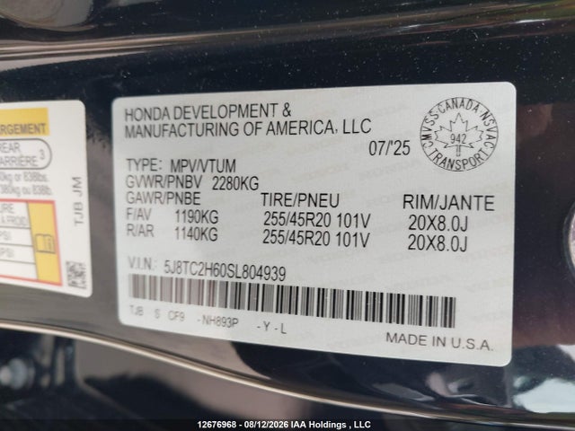 Aukcja sprzedaży 2025 Acura Rdx, vin: 5J8TC2H60SL804939, numer aukcji: 12676968