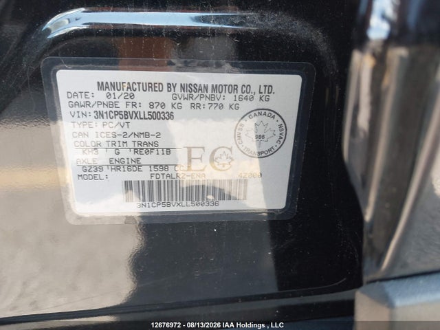 3N1CP5BVXLL500336 Nissan KICKS S