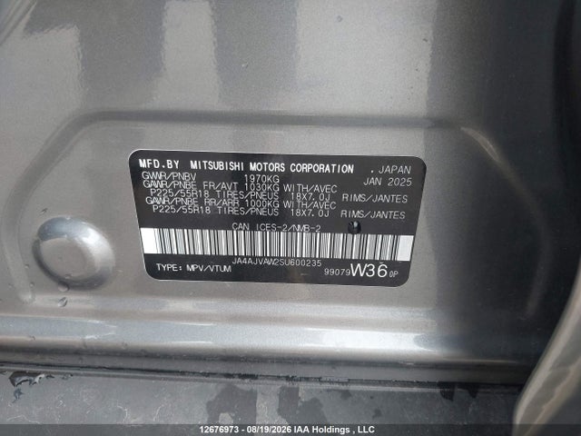 Продаж на аукціоні авто 2025 Mitsubishi Rvr, vin: JA4AJVAW2SU600235, номер лоту: 12676973