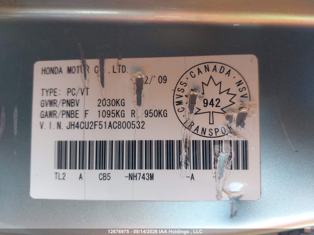 2010 Acura Tsx მანქანა იყიდება აუქციონზე, vin: JH4CU2F51AC800532, აუქციონის ნომერი: 12676975