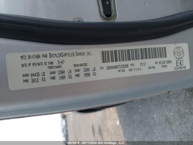 12676976 :رقم المزاد ، 1B3HB48B67D335388 vin ، 2007 Dodge Caliber Sxt مزاد بيع