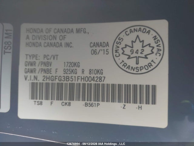 Honda CIVIC EX 2015 2HGFG3B51FH004287 Image 9