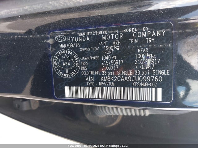 KM8K2CAA9JU099760 Hyundai Kona 2.0l Preferred