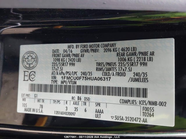 Ford ESCAPE S 2017 1FMCU0F75HUA06317 Image 9