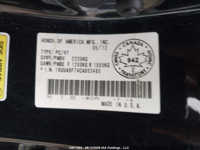 Продажа на аукционе авто 2012 Acura Tl, vin: 19UUA9F74CA803465, номер лота: 12677004